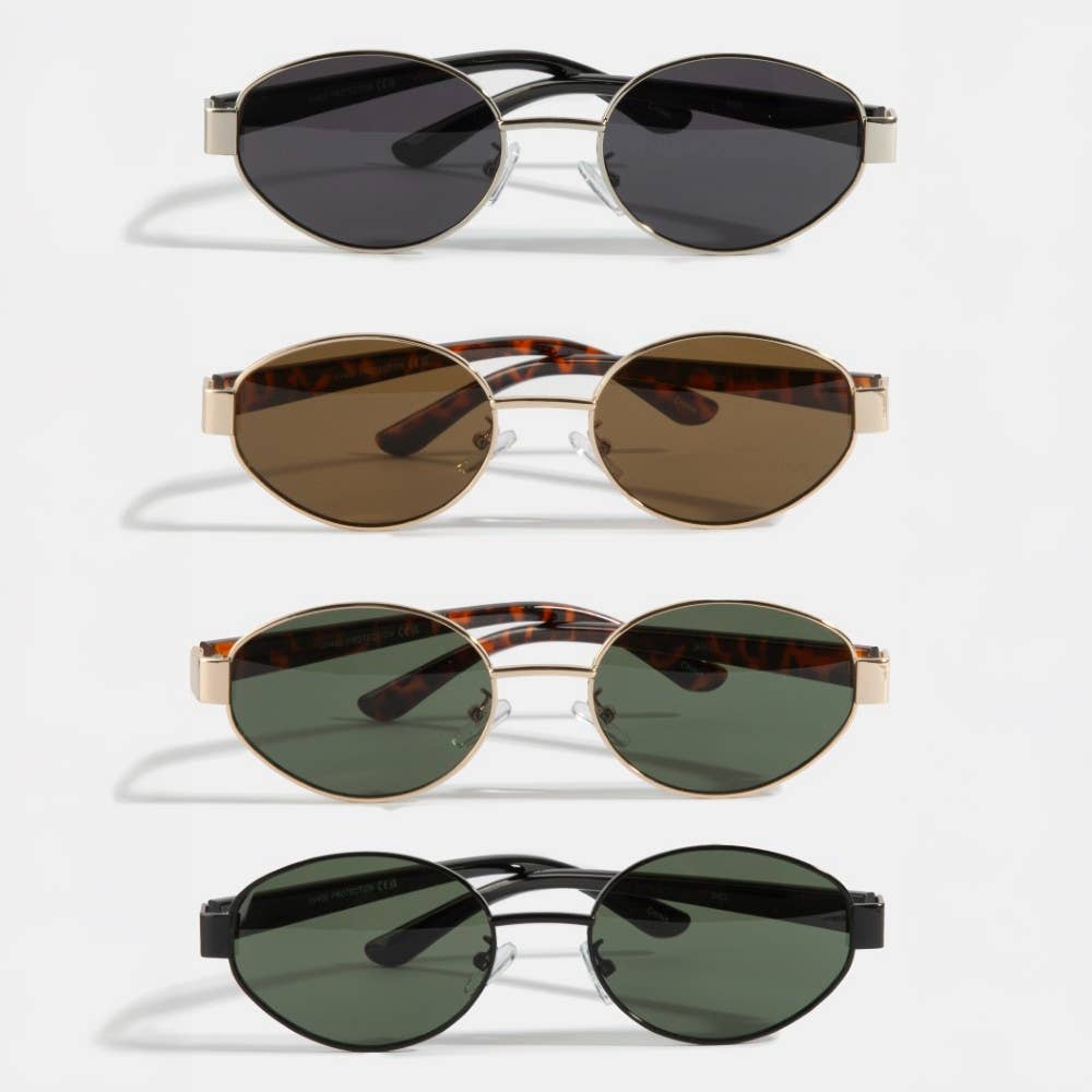 Bold Oval Metal Frame Sunglasses Set