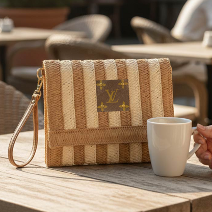 Louis Vuitton - Upcycled Striped Straw Clutch Wristlet Crossbody