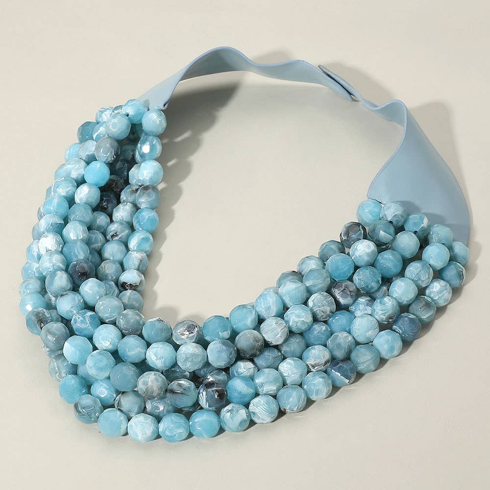 Marbled Faceted Ball Beaded Multi Layered Faux Leather Magnetic Necklace