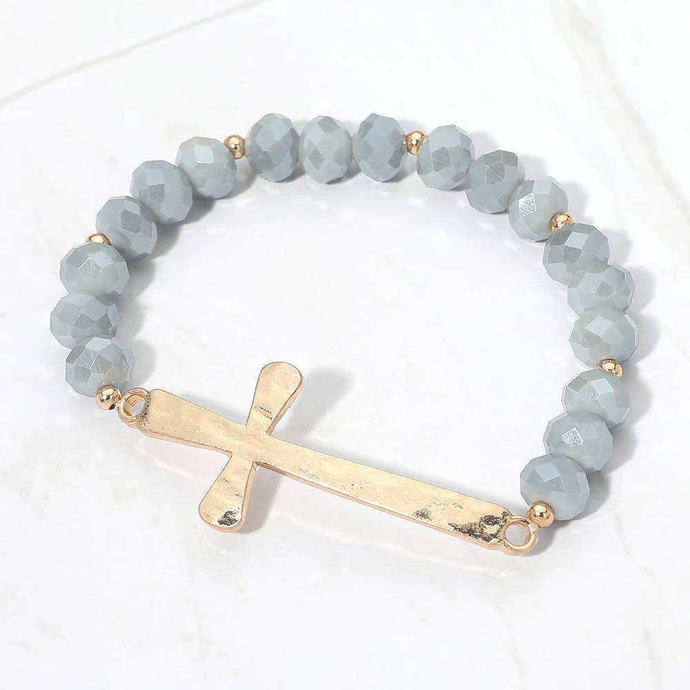 Brushed Hammered Metal Cross Bracelet