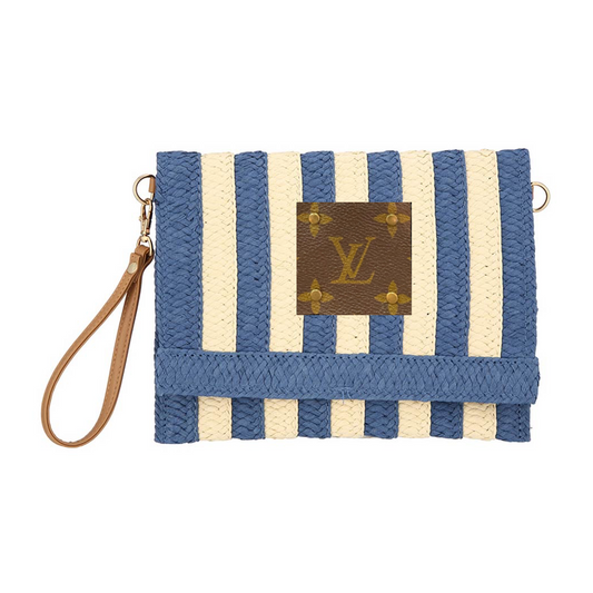 Louis Vuitton - Upcycled Striped Straw Clutch Wristlet Crossbody