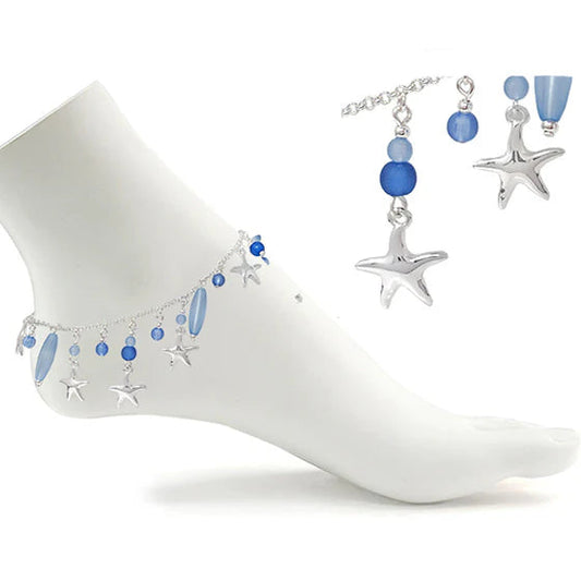 Starfish & Sea Glass Charms Anklet