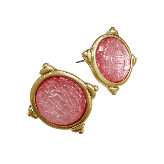 Faceted Stone Vintage Metal Frame Earring