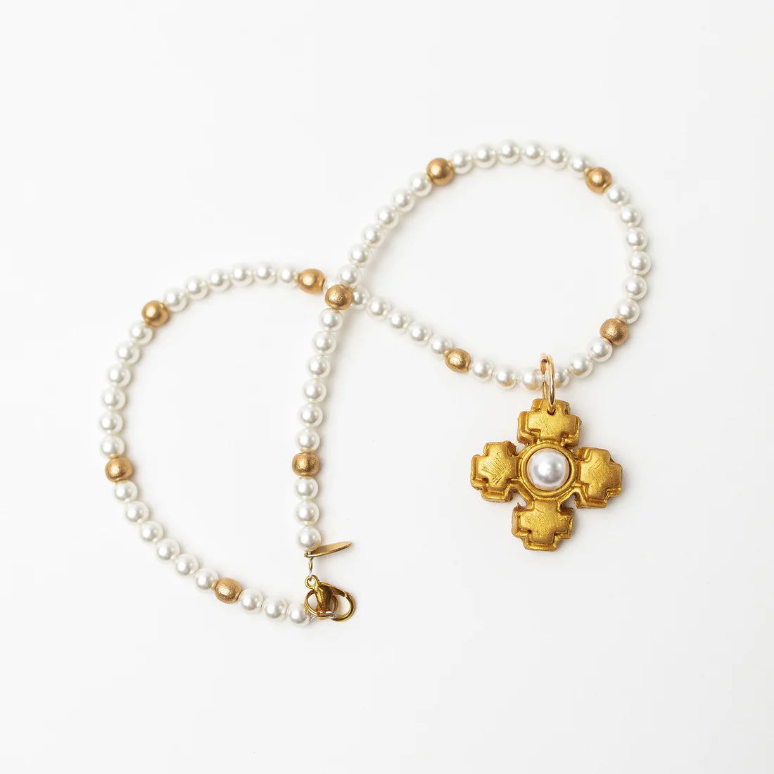 Pearls with Small Becky Cross Necklace, 18"