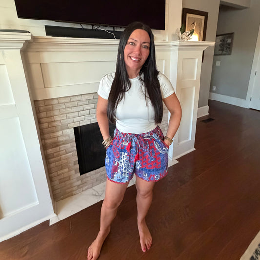 RED WHITE & BLUE FLOWY SHORTS