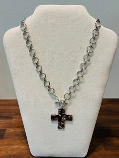 Hammered Cross Pendant Necklace