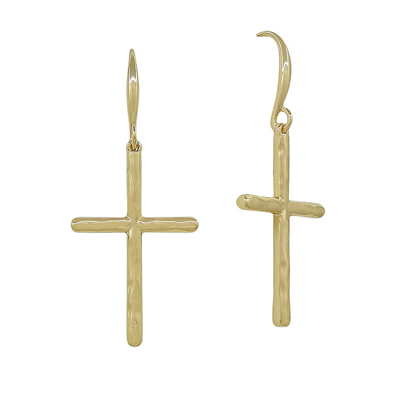 Hammered Texture Cross Metal Earring - 1.2"