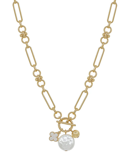 Coin Pearl Chain w/ Toggle Short Necklace Set