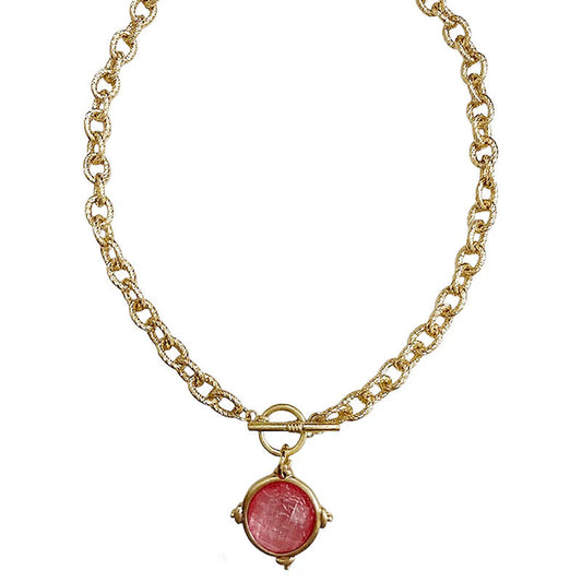 Stone Coin Pendant Chain Toggle Short Necklace