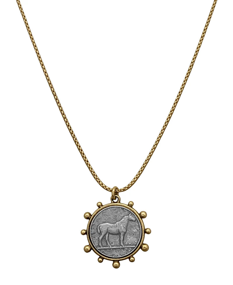 Horse Coin Pendant Short Necklace
