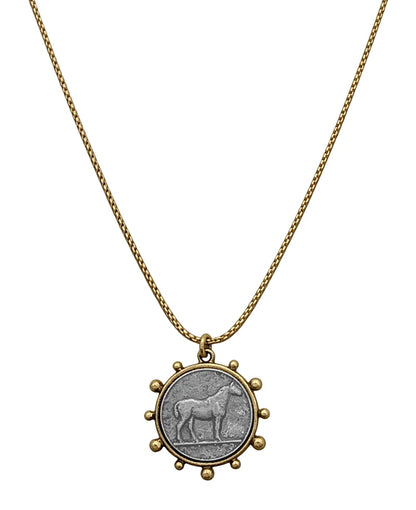 Horse Coin Pendant Short Necklace