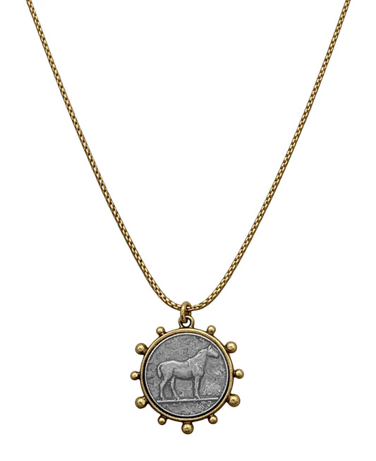 Horse Coin Pendant Short Necklace