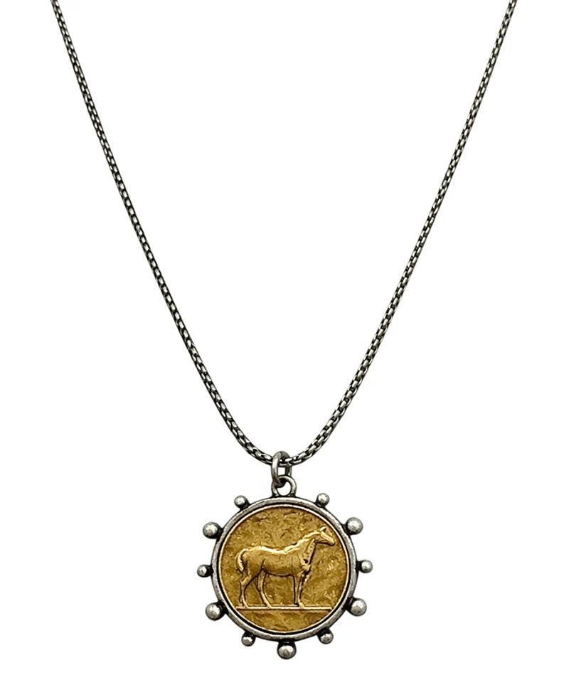 Horse Coin Pendant Short Necklace