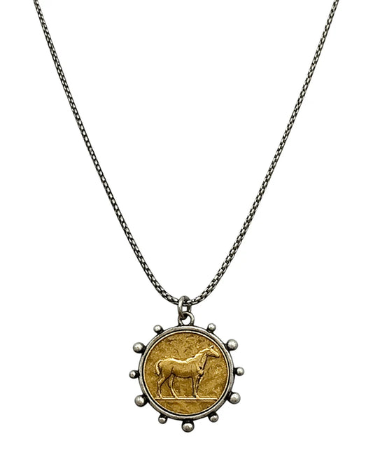 Horse Coin Pendant Short Necklace