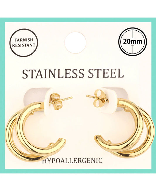 Layered Gold Hoop Earring- Stainless Steel