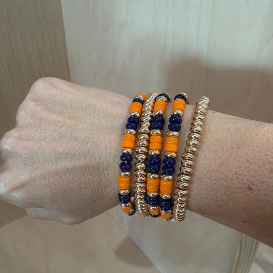 Orange, Purple & gold beaded stack bracelet
