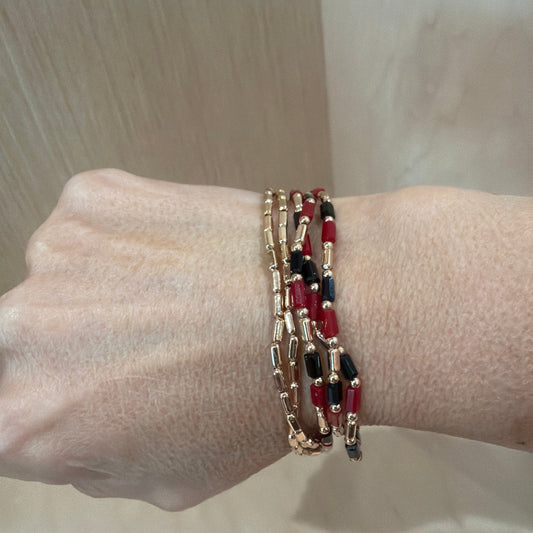 Garnet & Black beaded stack bracelet