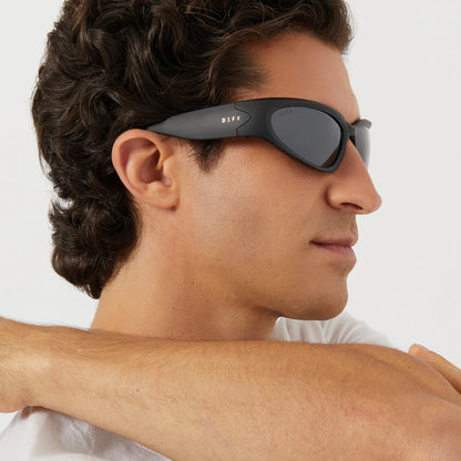 DIFF- Side Out- Matte Black Grey w/ Silver Flash Polarized Sunglasses