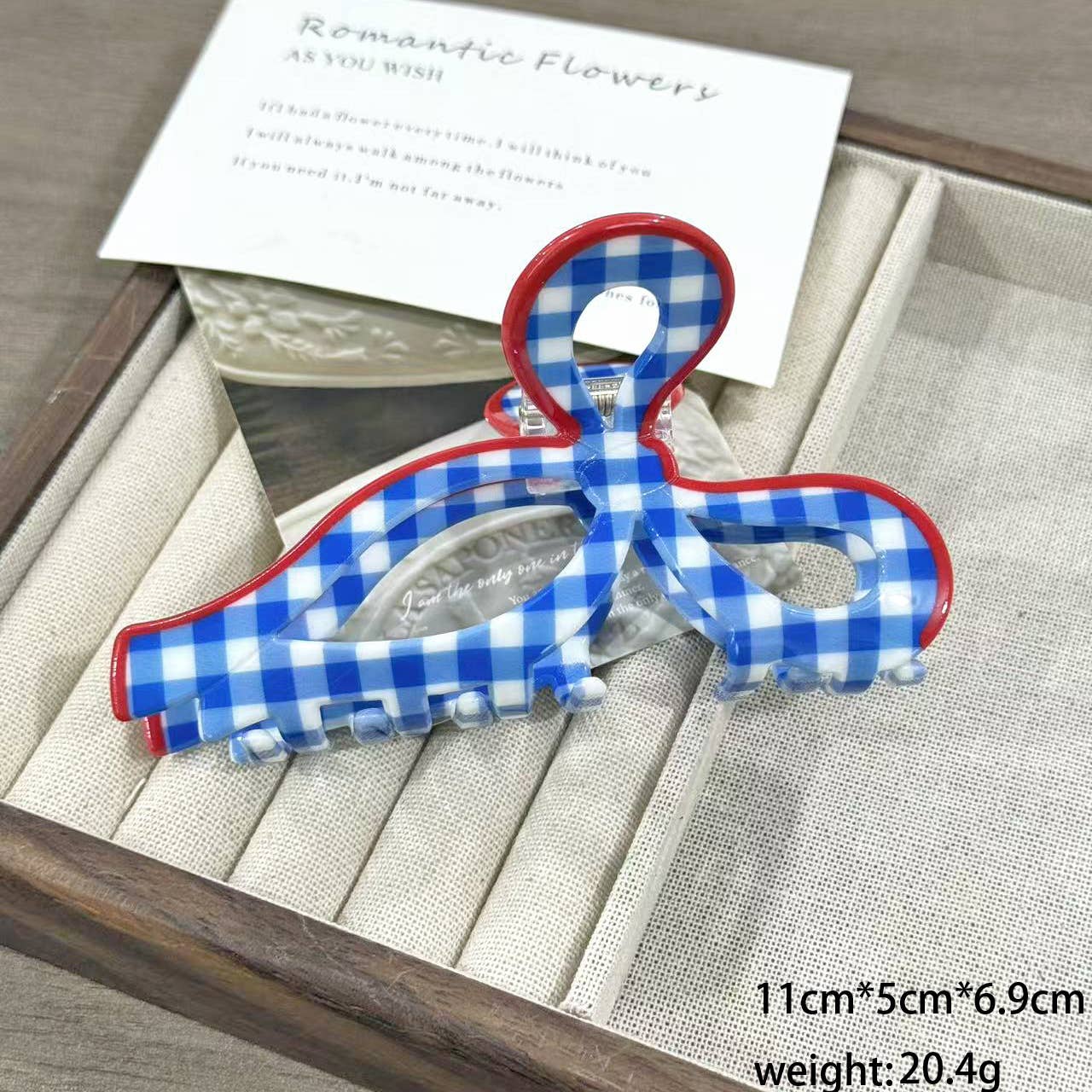 Gingham Bow & Heart Cluster Hair Claw Clip
