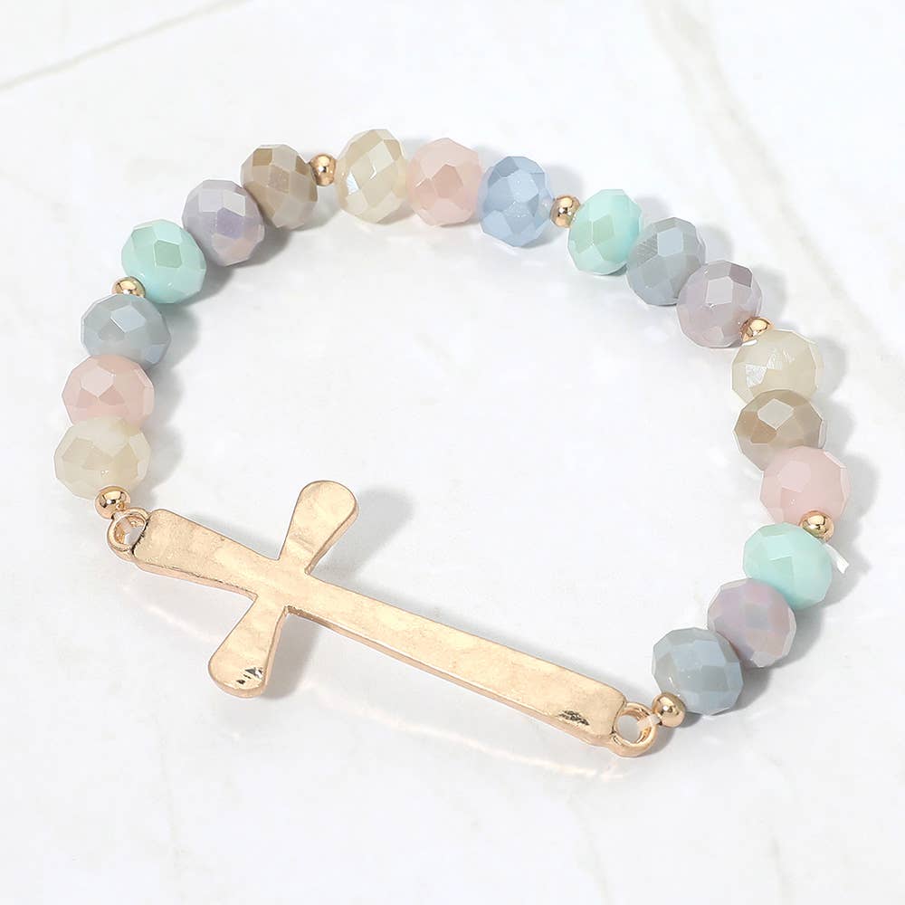 Brushed Hammered Metal Cross Bracelet