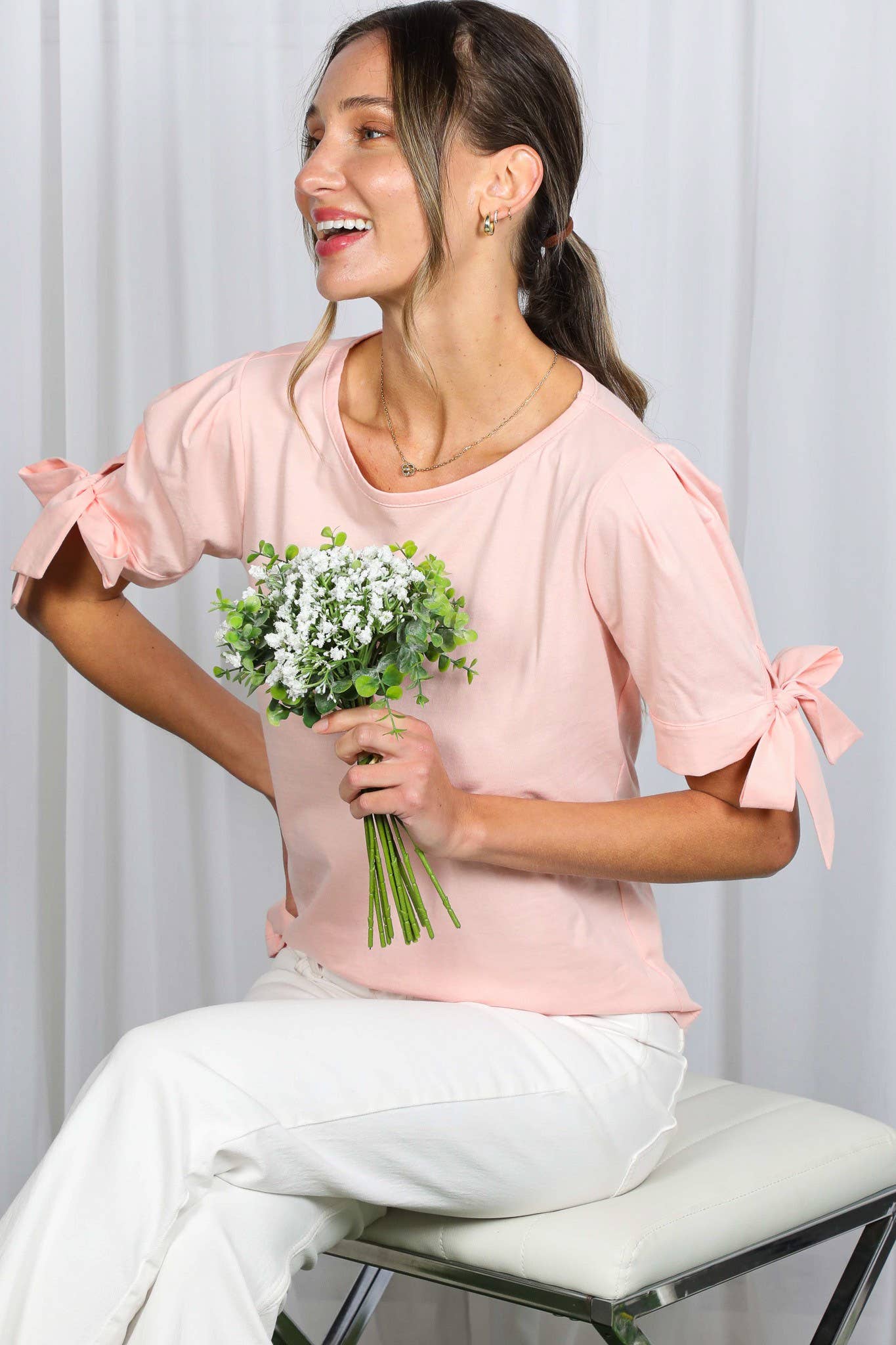 Round Neck Bow Tie Sleeve