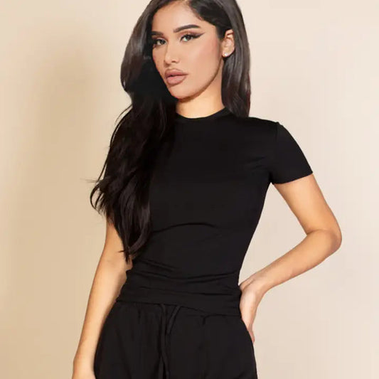 Elevated Basic Fitted Ribbed Tee Black