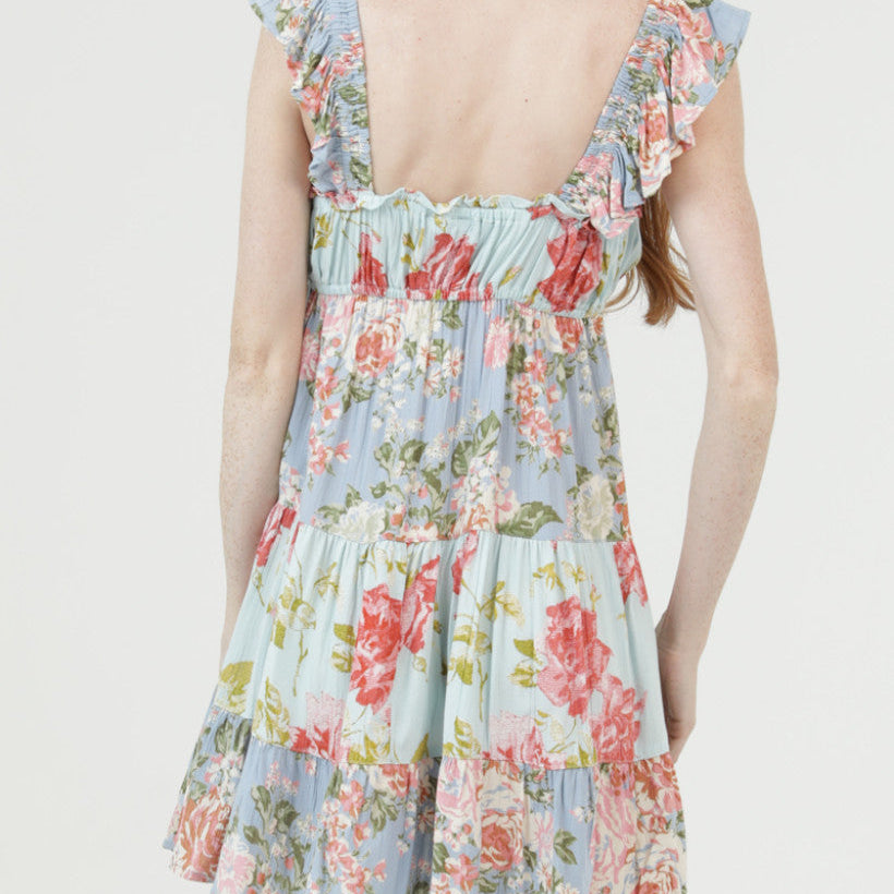 Floral cap sleeve short dress