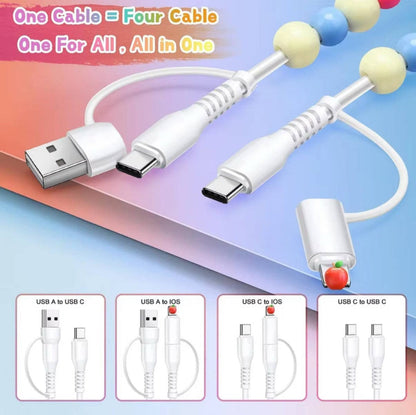 Pink & White Beaded Pearl 4-in-1 Beaded Fast Charging Cable