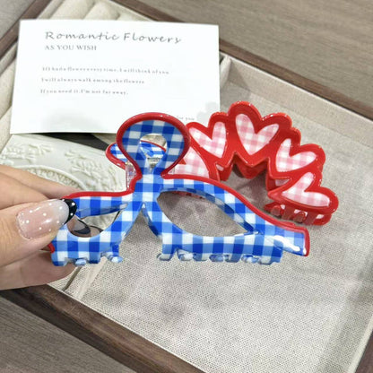 Gingham Bow & Heart Cluster Hair Claw Clip