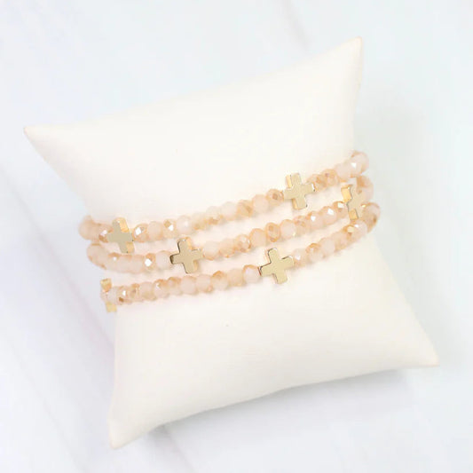 Caroline Hill Cross Beaded Bracelet Set-Champagne