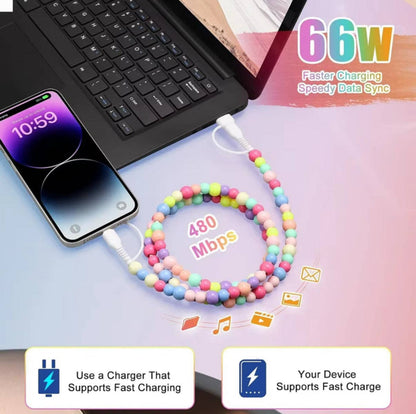 Pearl Ombré Multicolor Beaded 4-in-1 Beaded Fast Charging Cable