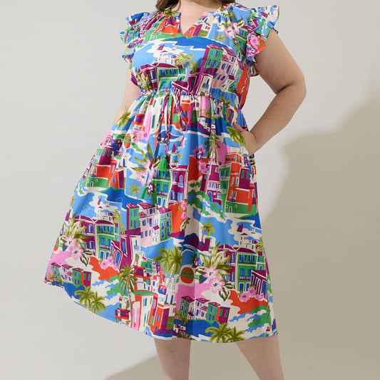 Rumi Town Tiarna Ruffle Midi Dress Curve