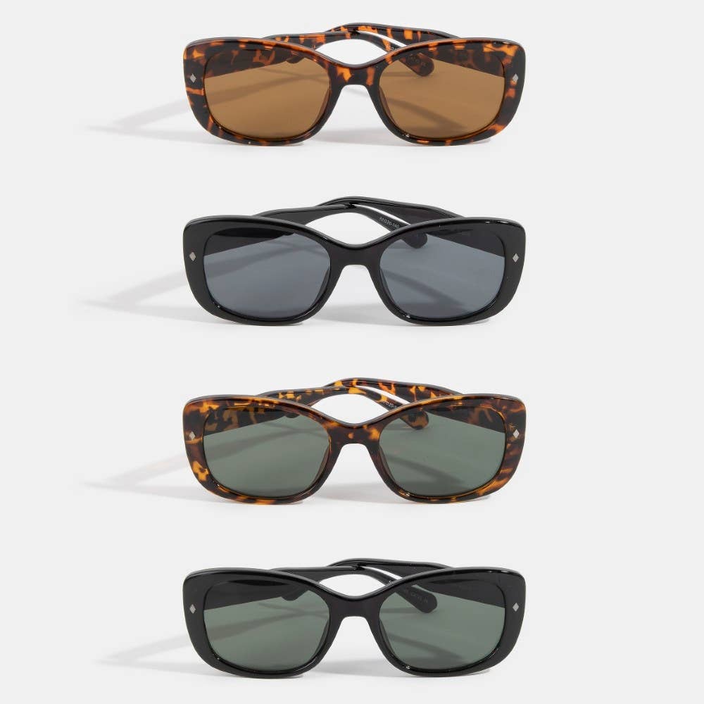 Chunky Wrap Rectangle With Diamond Stud Sunglasses