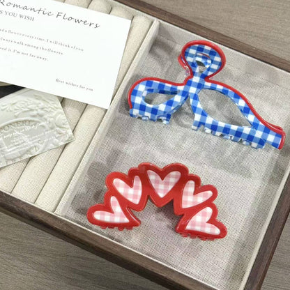 Gingham Bow & Heart Cluster Hair Claw Clip