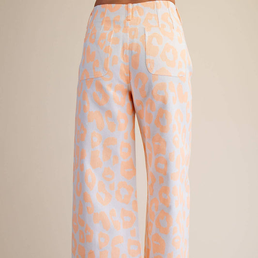 Colette Cropped Wide-Leg Neon Leopard Pants