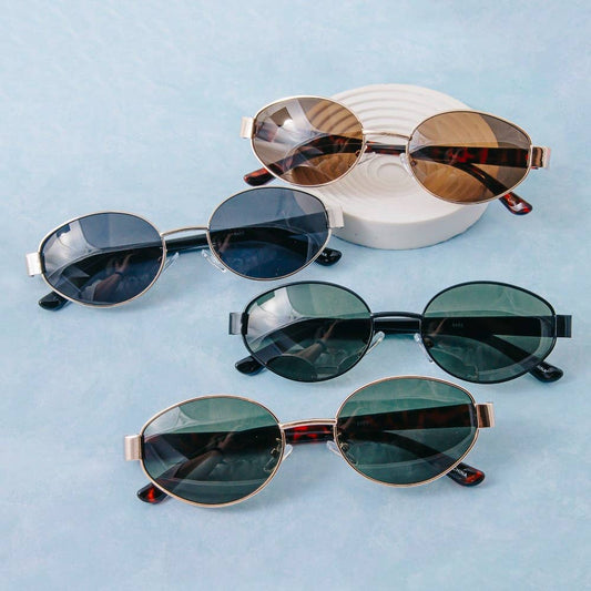 Bold Oval Metal Frame Sunglasses Set