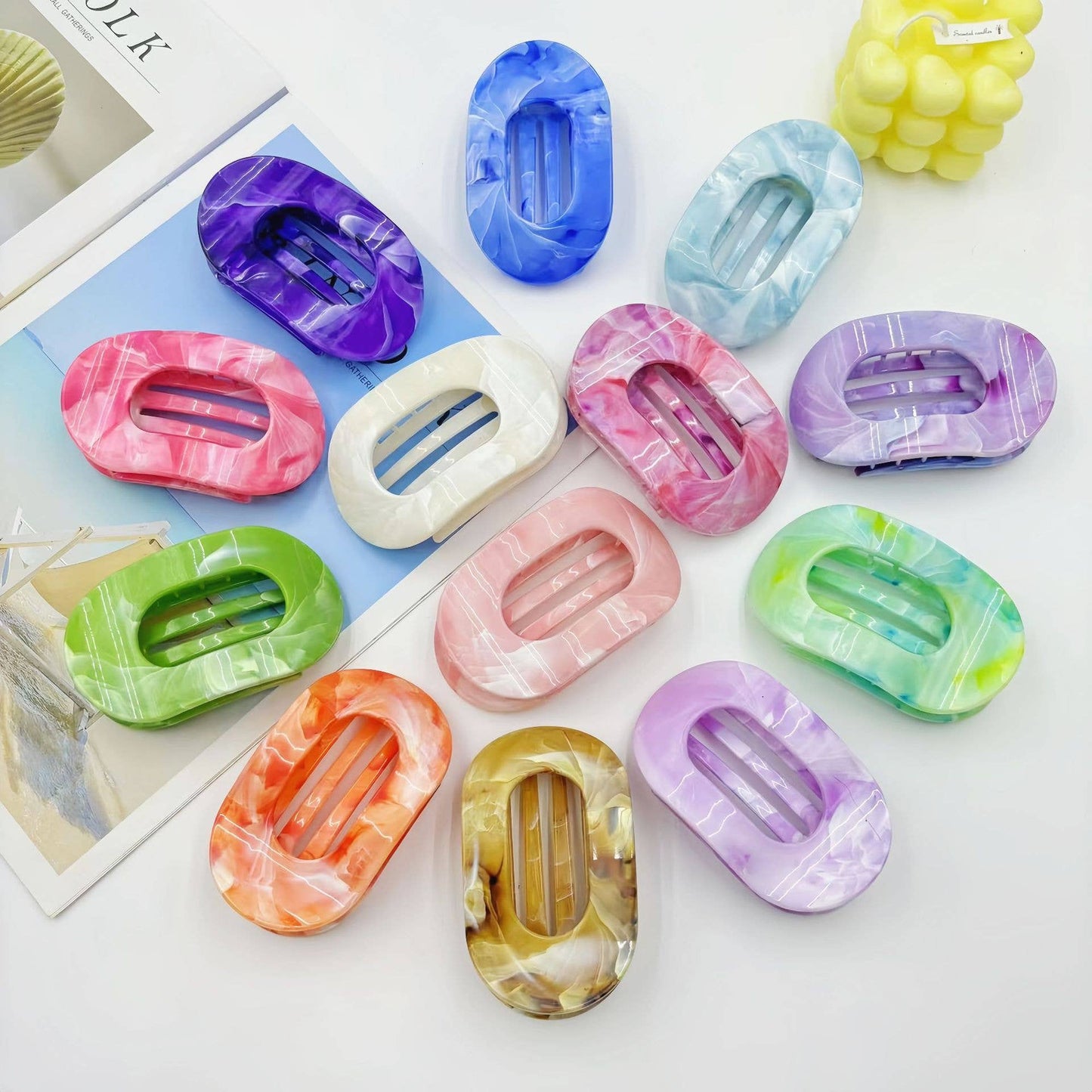 Marble Flat Oval Hair Claw
