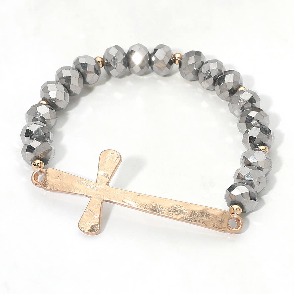 Brushed Hammered Metal Cross Bracelet