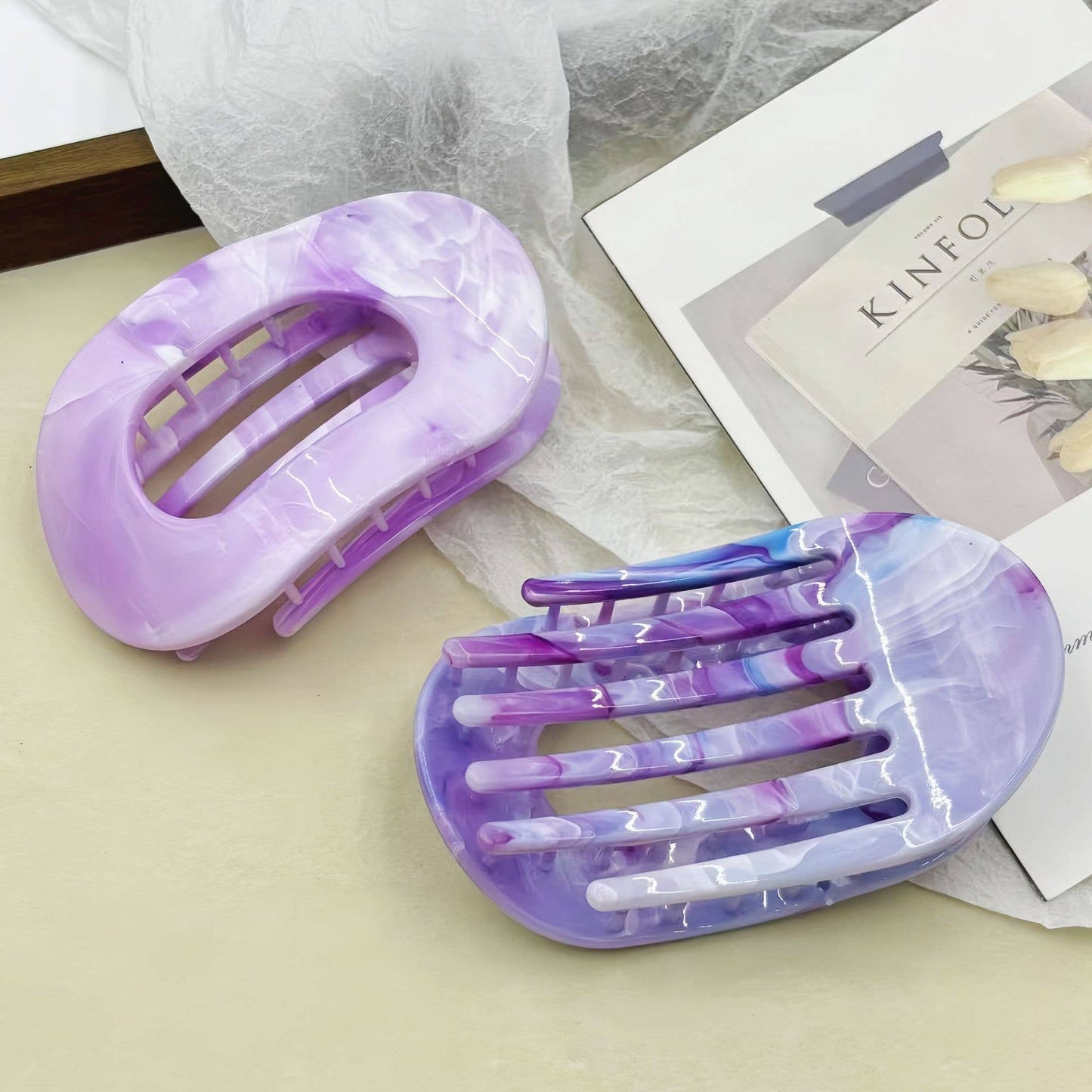Marble Flat Oval Hair Claw