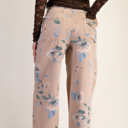 FLORAL PRINTED SOFT STRETCH TWILL PANTS