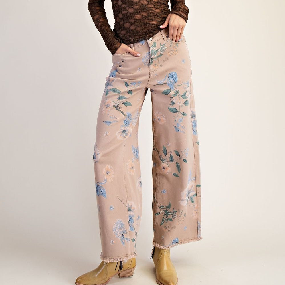 FLORAL PRINTED SOFT STRETCH TWILL PANTS