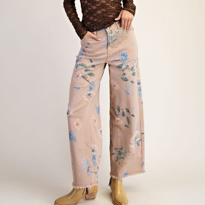 FLORAL PRINTED SOFT STRETCH TWILL PANTS