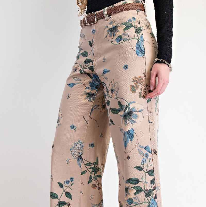 FLORAL PRINTED SOFT STRETCH TWILL PANTS