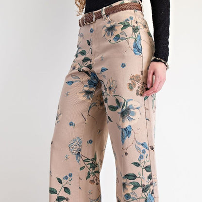 FLORAL PRINTED SOFT STRETCH TWILL PANTS