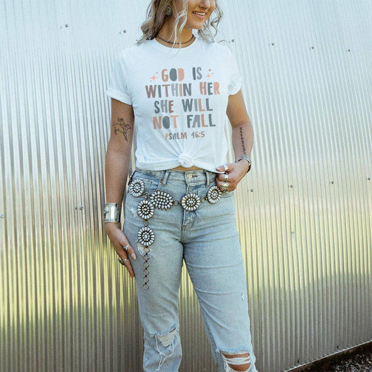 God Is Within Her She Will Not Fall Tee – Psalm 46:5 Christian Women’s Inspirational Shirt - IN174