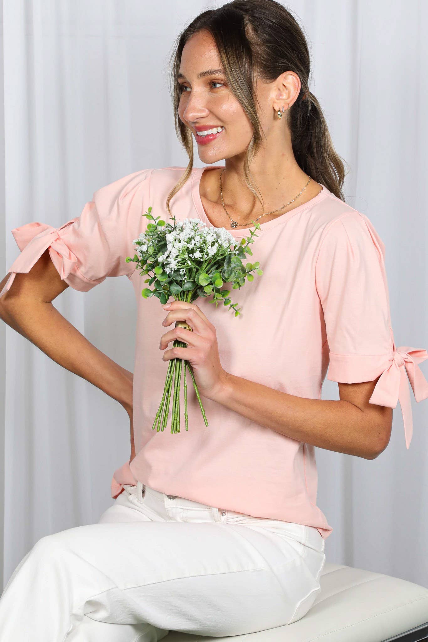 Round Neck Bow Tie Sleeve