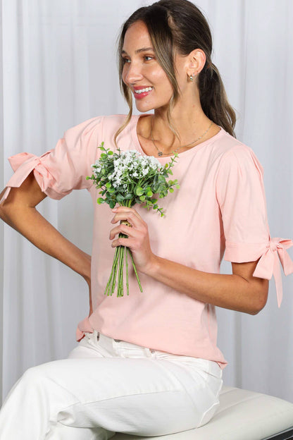 Round Neck Bow Tie Sleeve