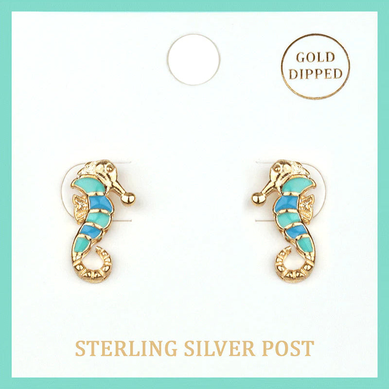 Epoxy Sterling Silver Seahorse Post Earring