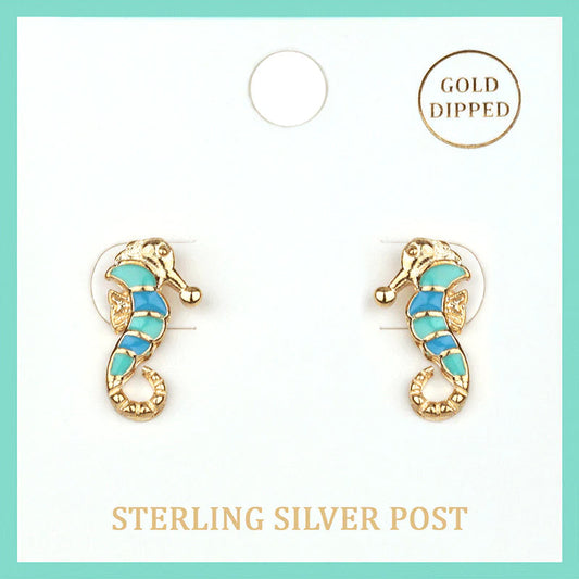 Epoxy Sterling Silver Seahorse Post Earring
