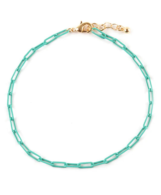 Metal Color Coating Paper Clip Anklet- Green